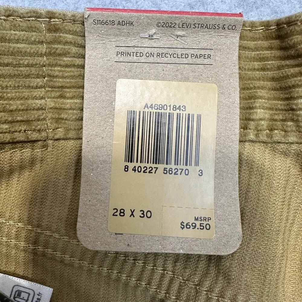 Levi's Corduroy Pants Mens 28x30 Golden Tan Straight Regular Fit 5-Pocket Cotton